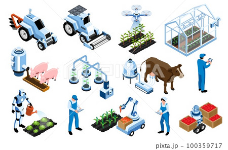 Isometric Smart Farm Agricultural Icon Set 100359717