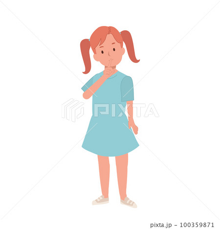 Little girl silence gesture, cute child. cute little girl show close mouth with finger pose. Flat cartoon vector illustration 100359871