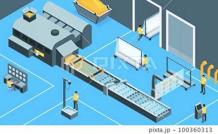 Glass Production Isometric Background Glass Production Isometric Background 100360313