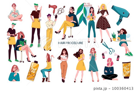 Hair Procedure Salon Flat Icon Set Hair Procedure Salon Flat Icon Set 100360413