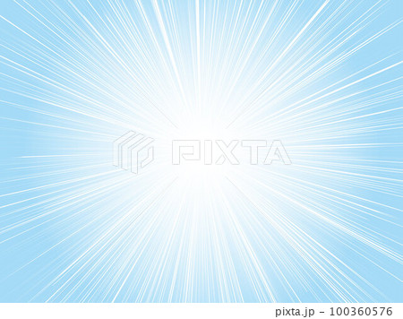 強烈な光を放つ太陽光線_淡い集中線背景_ライトブルー 100360576