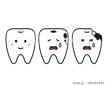 健康な歯と虫歯のキャラクターのイラスト 健康な歯と虫歯のキャラクターのイラスト 100361963