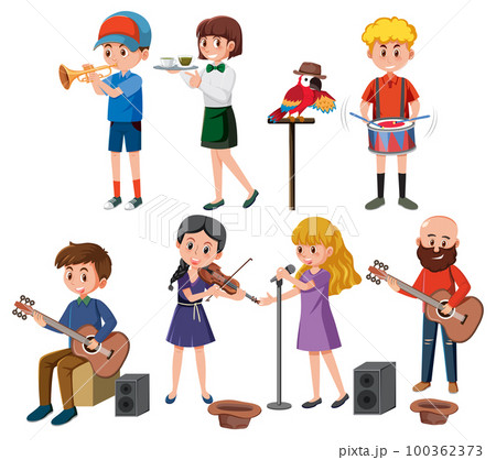 Set of busking cartoon character Set of busking cartoon character 100362373