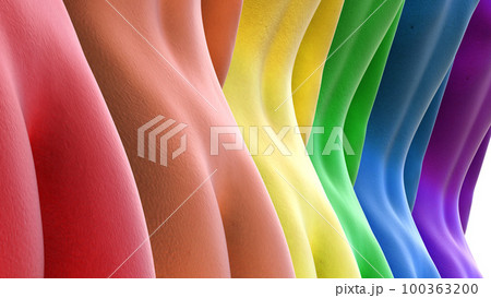 3d illustration. Close-up of multicolored naked female buttocks. Rainbow. metal. 100363200
