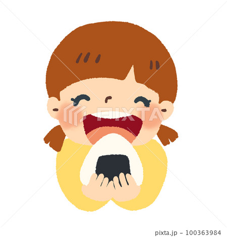 おにぎりを美味しそうに食べる女の子のイラ …