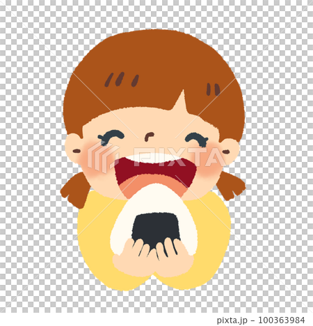 おにぎりを美味しそうに食べる女の子のイラスト おにぎりを美味しそうに食べる女の子のイラスト 100363984
