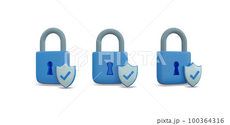 locked padlock icon. Security data concept. clipping path. 3D rendering. 100364316