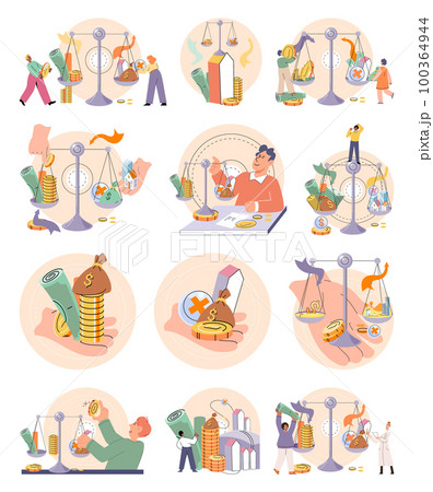 Time and money, deferred payment, financial system of global economy, capital investment vector set 100364944