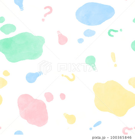 ポップなパステルカラーの吹き出し、考え中のシームレス背景 かわいい手描きの水彩イラスト 100365846