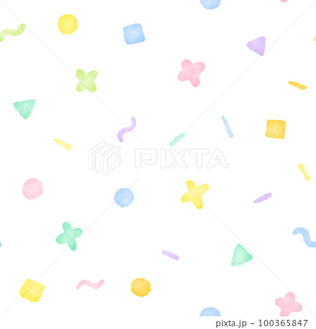 ポップなパステルカラーの幾何学模様のシームレス背景 かわいい手描きの水彩イラスト 100365847