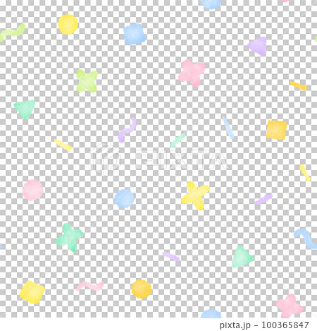 ポップなパステルカラーの幾何学模様のシームレス背景 かわいい手描きの水彩イラスト 100365847
