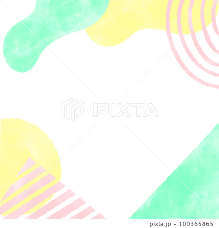 ポップなパステルカラーの幾何学模様のスクエア背景 かわいい手描きの水彩イラスト 100365865