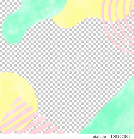 ポップなパステルカラーの幾何学模様のスクエア背景 かわいい手描きの水彩イラスト 100365865
