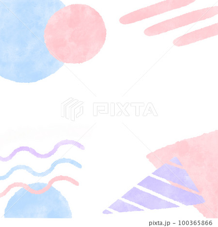 ポップなパステルカラーの幾何学模様のスクエア背景 かわいい手描きの水彩イラスト 100365866