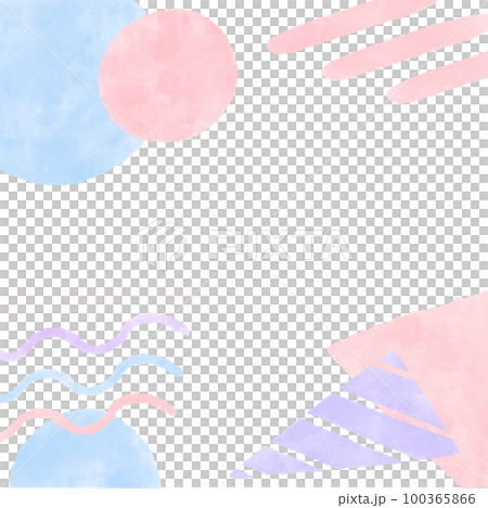 ポップなパステルカラーの幾何学模様のスクエア背景 かわいい手描きの水彩イラスト 100365866