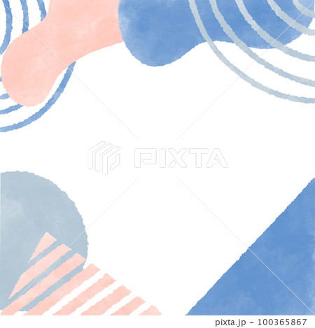 ポップなパステルカラーの幾何学模様のスクエア背景 かわいい手描きの水彩イラスト 100365867