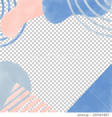 ポップなパステルカラーの幾何学模様のスクエア背景 かわいい手描きの水彩イラスト 100365867