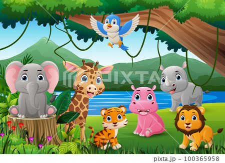 Cartoon wild animals in the jungle Cartoon wild animals in the jungle 100365958