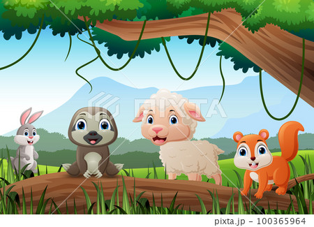 Cartoon wild animals in the jungle 100365964