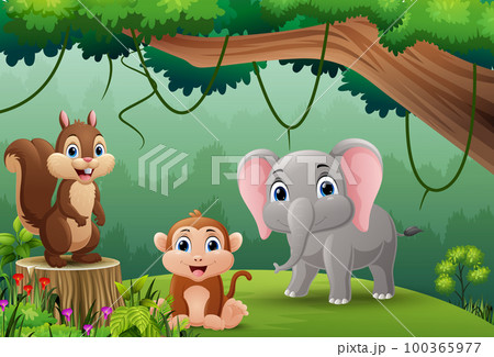 Cartoon wild animals in the jungle 100365977