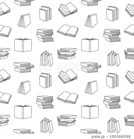 Closed and open books outline pattern. Books line background. Bookstore, library line symbols. Literature, dictionaries, planners pattern. 100366098
