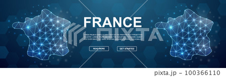 France polygonal promotion banner. Horizontal low poly poster illustration. France map template illustration concept. France polygonal promotion banner. Horizontal low poly poster illustration. France map template illustration concept. 100366110