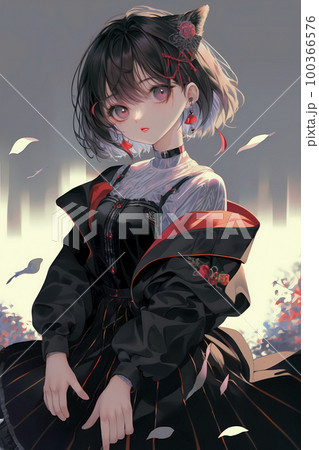 クールな表情の猫耳少女　アニメ風イラスト「AI生成画像」 100366576