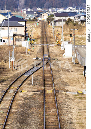 只見線の風景 会津坂下駅構内の転轍機(ポイント) 福島県会津坂下町 只見線の風景 会津坂下駅構内の転轍機(ポイント) 福島県会津坂下町 100366582