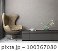 modern interior, brown armchair on wall background 100367080