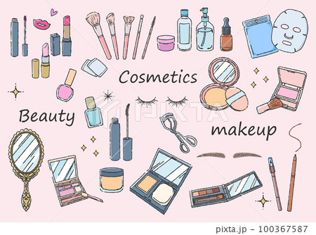 コスメイラストセット　手描き線画　 100367587