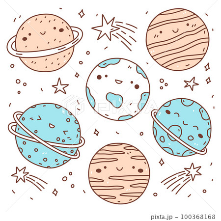 Set of cute smiling planets and stars 100368168