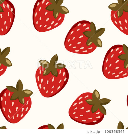 Seamless pattern with strawberry on color background. Natural delicious fresh ripe tasty fruit. Vector illustration for print, fabric, textile, banner, other design. Food concept. 100368565