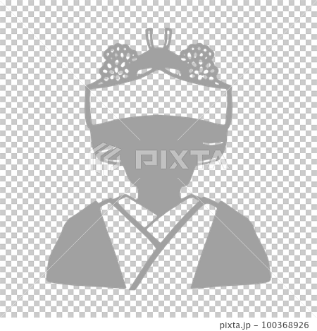つのかくしをつけた花嫁シルエットイラスト　着物和装　グレー 100368926