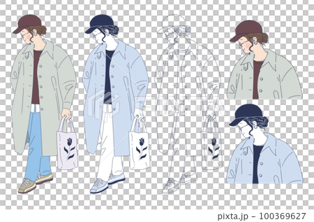 穿風衣的女人插畫 100369627
