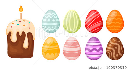 Easter set of Easter cakes and multi-colored eggs. Easter set of Easter cakes and multi-colored eggs. 100370359