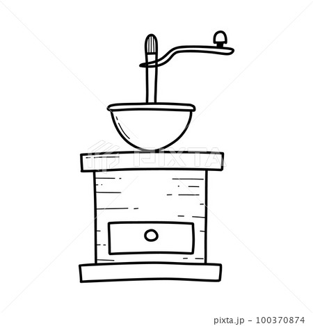 Coffee grinder in doodle style. vector illustration. Coffee preparation. Isolated coffee grinder in line style. Coffee grinder in doodle style. vector illustration. Coffee preparation. Isolated coffee grinder in line style. 100370874
