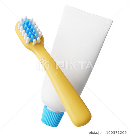 Cute cartoon style yellow toothbrush and toothpaste tube 3d render 100371206