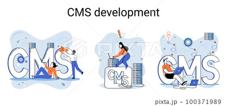 Concept of digital content management system, CMS development software metaphor, program development service technology Concept of digital content management system, CMS development software metaphor, program development service technology 100371989