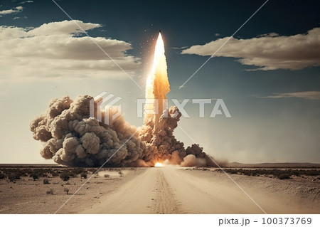 Rocket spaceship starting from Earth. Generative Ai image 100373769