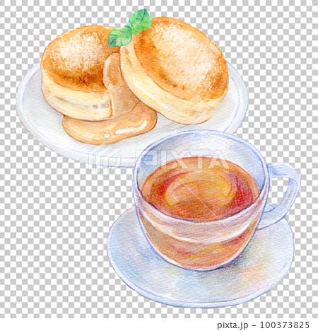紅茶とパンケーキ　水彩イラスト 100373825