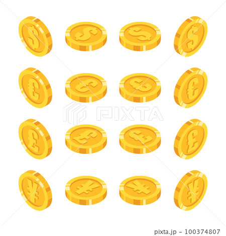Isometric gold coins major currencies set 100374807
