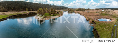 Spring aerial panorama on river curve, Ukraine 100374932