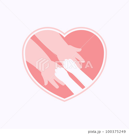 Paws on hands of kid in heart shaped frame 100375249