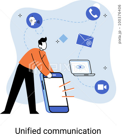 Unified communication metaphor. Social media creative idea. Online social network. Business interaction app Unified communication metaphor. Social media creative idea. Online social network. Business interaction app 100376406