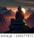 Stone bhudda sitting on mountain top. Generative Ai image 100377972
