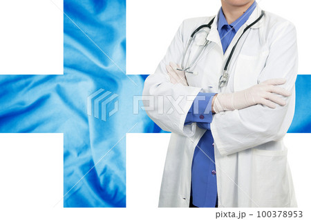 Doctor standing with the flag Doctor standing with the flag 100378953