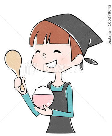 ご飯をよそう女性のイラスト 100379648