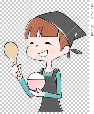 ご飯をよそう女性のイラスト 100379648