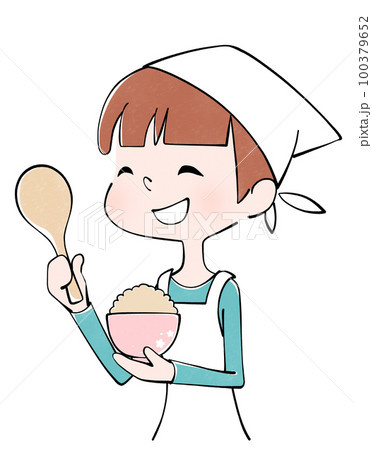 玄米ご飯をよそう女性のイラスト 玄米ご飯をよそう女性のイラスト 100379652