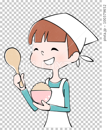 玄米ご飯をよそう女性のイラスト 玄米ご飯をよそう女性のイラスト 100379652